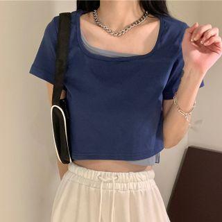 Square Neck Mock Two Piece T-shirt