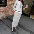 Set: Round-neck Pullover + Slit-back Skirt