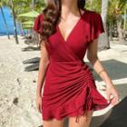 Cap-sleeve Wrapped Swim Dress