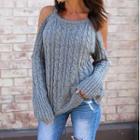 Off Shoulder Long Sleeve Cable-knit Sweater