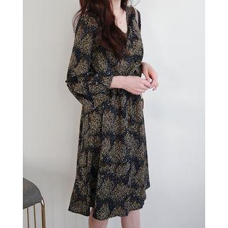 Bell-sleeve Floral Chiffon A-line Dress