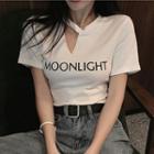 Short-sleeve Letter Print Cutout T-shirt