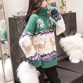 Christmas Pattern Turtleneck Sweater