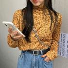 Long-sleeve Floral Print Turtle Neck T-shirt Floral - Yellow - One Size