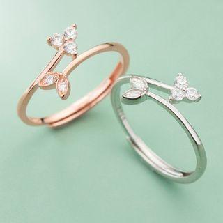 Leaf Rhinestone Sterling Silver Open Ring