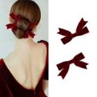 Bow Velvet Hair Clip 1 Pair - Wine Red - One Size