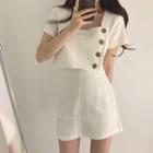 Buttoned Short-sleeve Blouse / Mini A-line Skirt