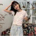 Short-sleeve Floral Button-up Top White - One Size