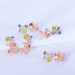 Floral Ear Stud 1 Pair - Blue & White & Pink - One Size