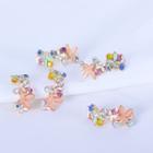 Floral Ear Stud 1 Pair - Blue & White & Pink - One Size