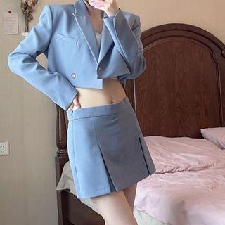 Long-sleeve Plain Cropped Blazer / Plain Pleated Skort