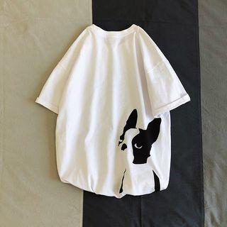 Elbow-sleeve Puppy Printed T-shirt