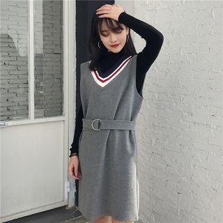 Striped V-neck Pinafore Dress