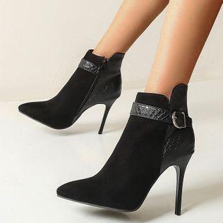 Stiletto Heel Snakeskin Print Panel Short Boots
