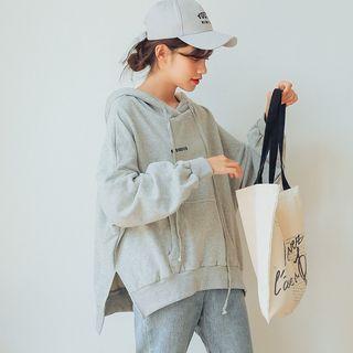Slit-side Lettering Loose Hoodie