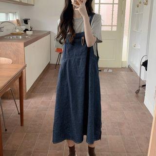 Midi Denim Jumper Dress / Short-sleeve T-shirt