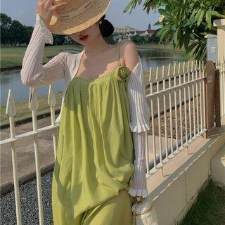 Long Sleeve Plain Cardigan / Plain Spaghetti Strap Dress