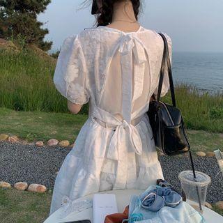 Short-sleeve Jacquard Midi A-line Dress