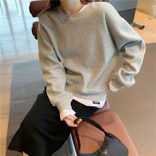 Mock Two-piece Sweatshirt / Midi Straight Fit Skirt