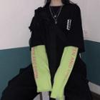 Mock Two-piece Long-sleeve Eye Print T-shirt Black - One Size