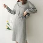 Set: Plain Sweatshirt + A-line Midi Skirt Gray - One Size
