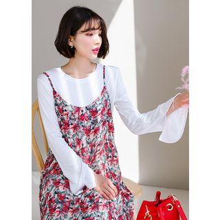 Slit Long-sleeve Silky T-shirt