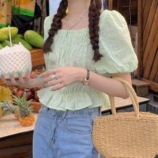 Short-sleeve Pointelle Top Light Green - One Size