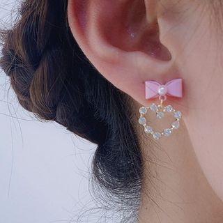 Heart Bow Stud Earring 1 Pair - Gold - One Size