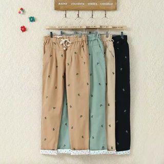 Bear Embroidered Drawstring Waist Pants