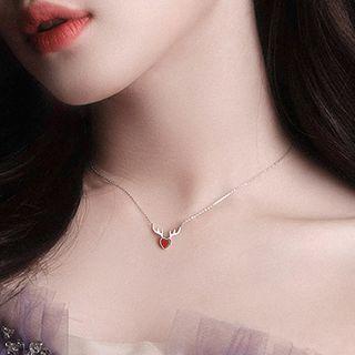 Antler Necklace 925 Silver - Red Heart - Silver - One Size