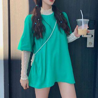 Plain Short-sleeve T-shirt / Long-sleeve Lace Top