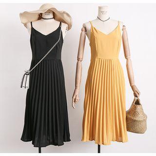 Tie-back Sleeveless Pleated A-line Dress