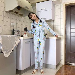 Loungewear Set: Fruit Print Shirt + Cropped Pants As Shown In Figure - M