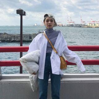 Plain Oversize Long-sleeve Shirt White - One Size