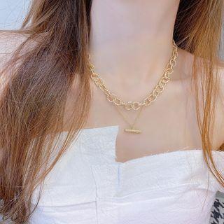 Bar Pendant Layered Alloy Choker Gold - One Size