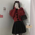 Plain Cropped Cardigan Wine Red - One Size