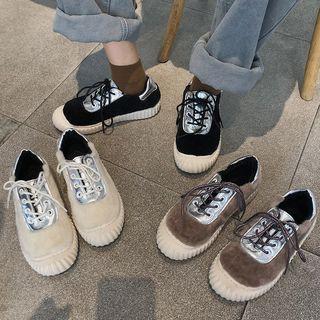 Faux Fur Paneled Lace-up Sneakers