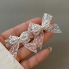 Bow Faux Pearl Lace Earring 1 Pair - White - One Size