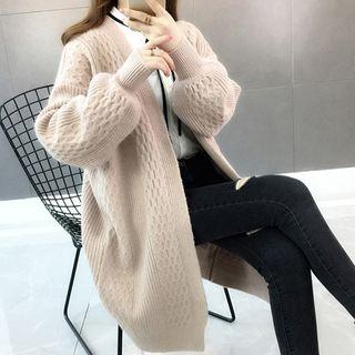 Open Front Lantern-sleeve Long Cardigan