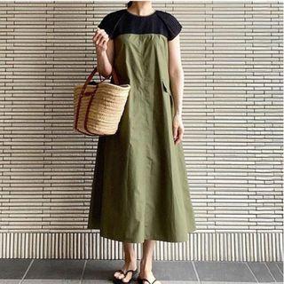 Cap-sleeve Two Tone Midi Dress Green - One Size
