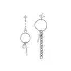 Cross Faux Pearl Chained Asymmetrical Alloy Dangle Earring 1 Pair - Silver - One Size