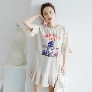 Glitter Ruffled-edge Printed Tunic