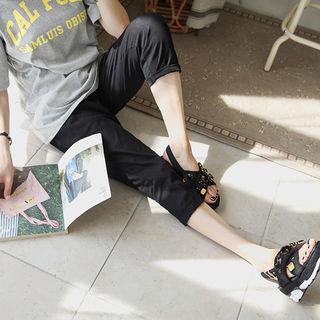 Elastic-waist Cropped Tapered Pants