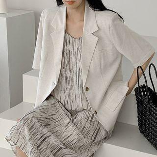 Short-sleeve Loose-fit Blazer Light Beige - One Size