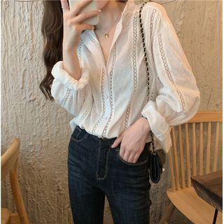 Long-sleeve Eyelet Lace Loose-fit Blouse