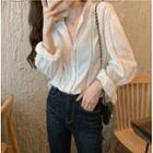 Long-sleeve Eyelet Lace Loose-fit Blouse