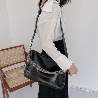 Chain Detail Faux Leather Crossbody Bag Black - One Size