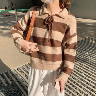 Long-sleeve Collared Striped Sweater