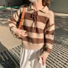 Long-sleeve Collared Striped Sweater