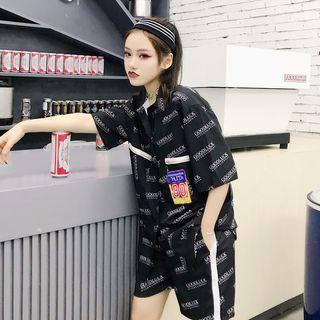Set: Letter Short-sleeve Blouse + Shorts